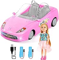 Vista 8 de ULOVEME Auto a control remoto de 2.4 GHz para niñas, juguetes RC 1:18 para niños con muñeca, 100 minutos con batería recargable, cumpleaños