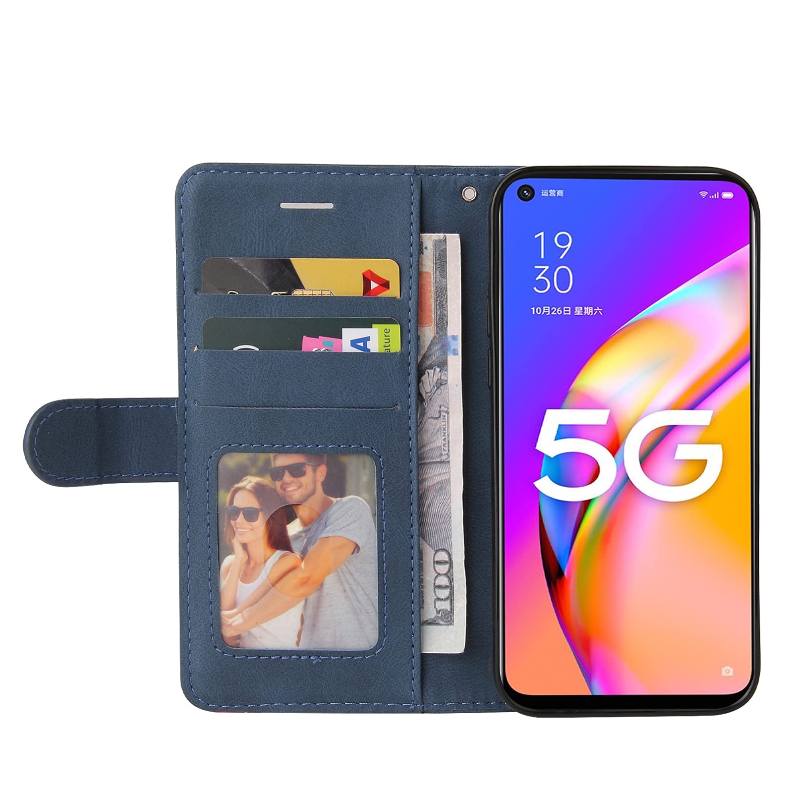OPPO A74 5G Custodia, elegante custodia in pelle con slot per schede e supporto per OPPO A74 5G A93 5G A54 5G Blu