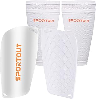 Sportout - Espinilleras de fútbol para niños y jóvenes con Mangas elásticas, Ofrece una protección Integral para Sus piernas