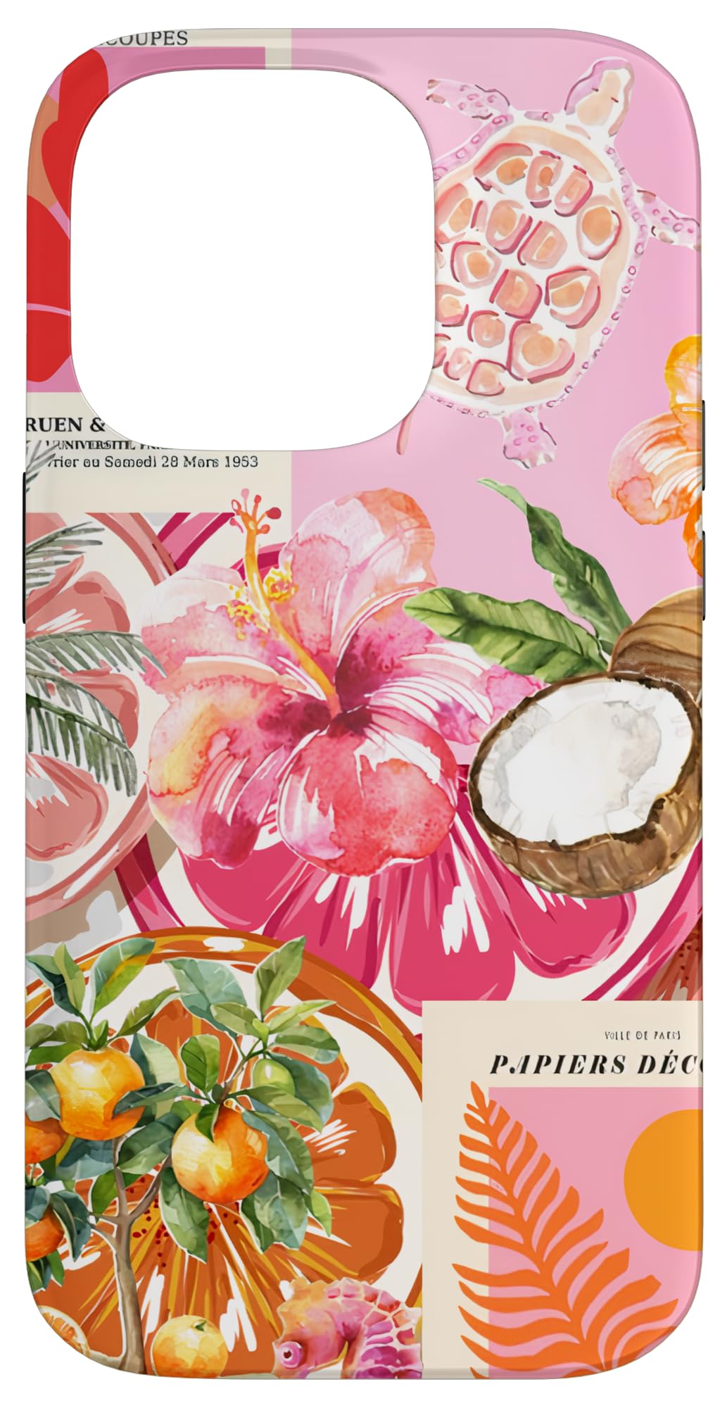 Hibiscus Flower Turtle Palm Tree Hawaii Summer Preppy Case for iPhone 14 Pro