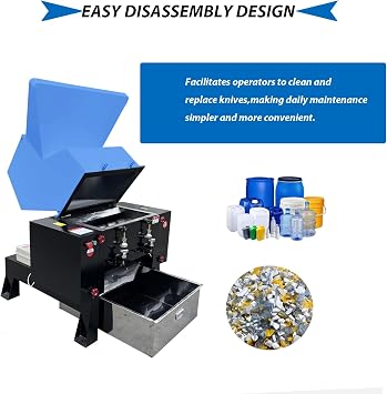 15KW Electirc Plastic Shredder Recycling Machine Bottle Cans Crusher Granulator Carboard Pulverizer Machine for PC/PVC/ABS/PET/EPS/PU/HDPE/Rubbler/Wood/Nylon/Acrylic Recycler 220V 3 Phase