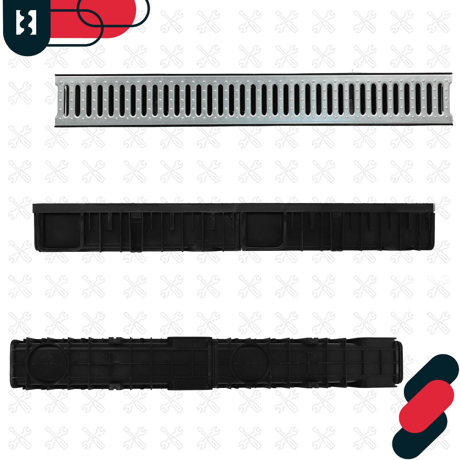 KOTARBAU® Canaleta de drenaje para garaje, sistema A15 EN1433 de 121 mm, rejilla de acero galvanizada, juego completo de canaleta para drenaje de agua de lluvia, canalón de suelo