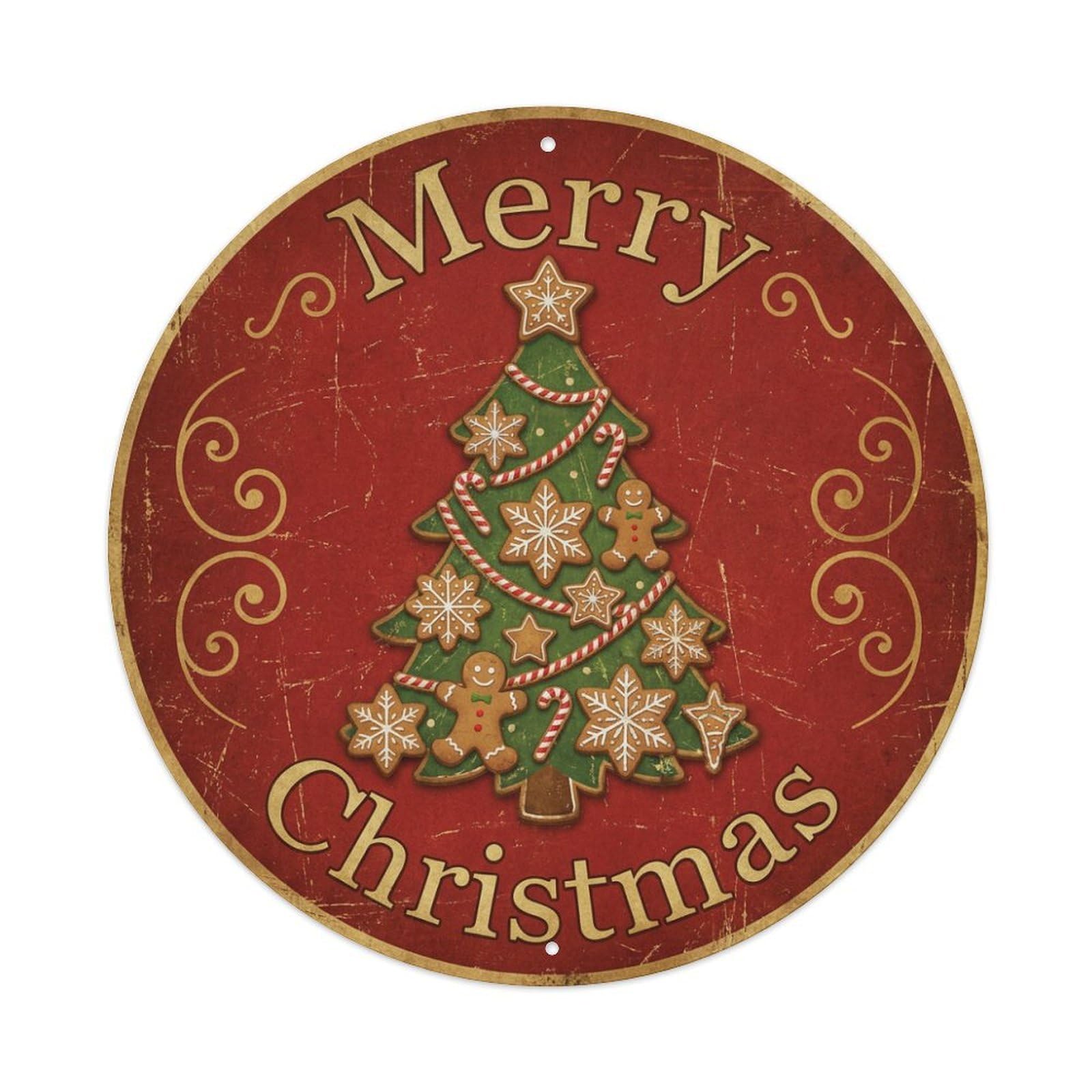 Merry Christmas Tree Gingerbread Trim Metal Tin Sign