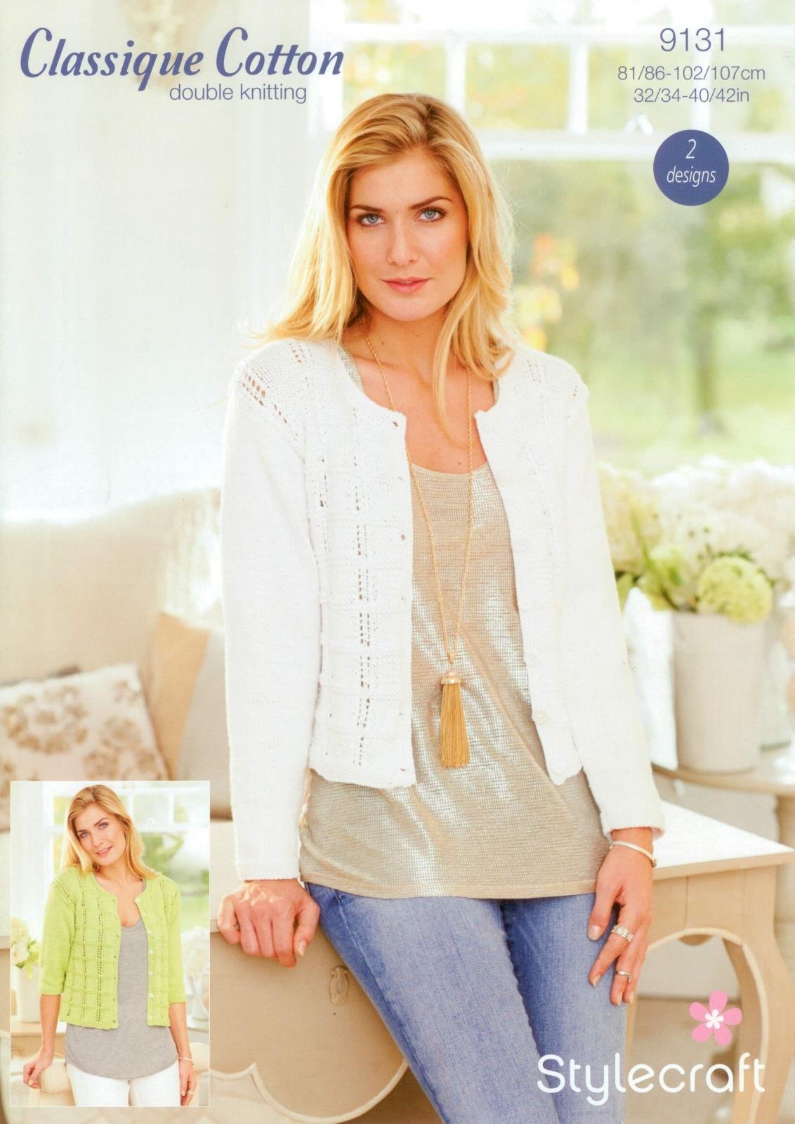 Stylecraft Women's White 9131 Knitting Pattern Cardigans In Classique Cotton Dk