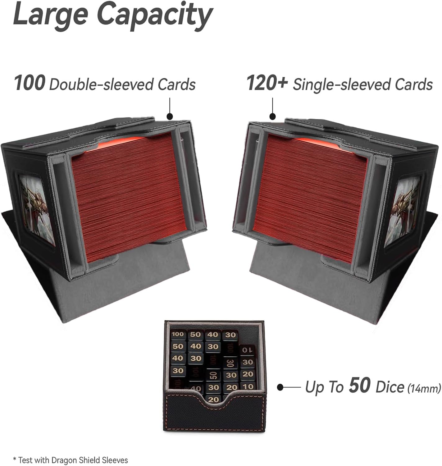 CMFYlive Card Deck Box for Commander Deck Box MTG Deck Box Fits 100 Double Sleeved Cards, Magic Commander TCG Card Storage Box with 2 Dividers,Drawstring Bag and 1 Toploader (Black/Grey)