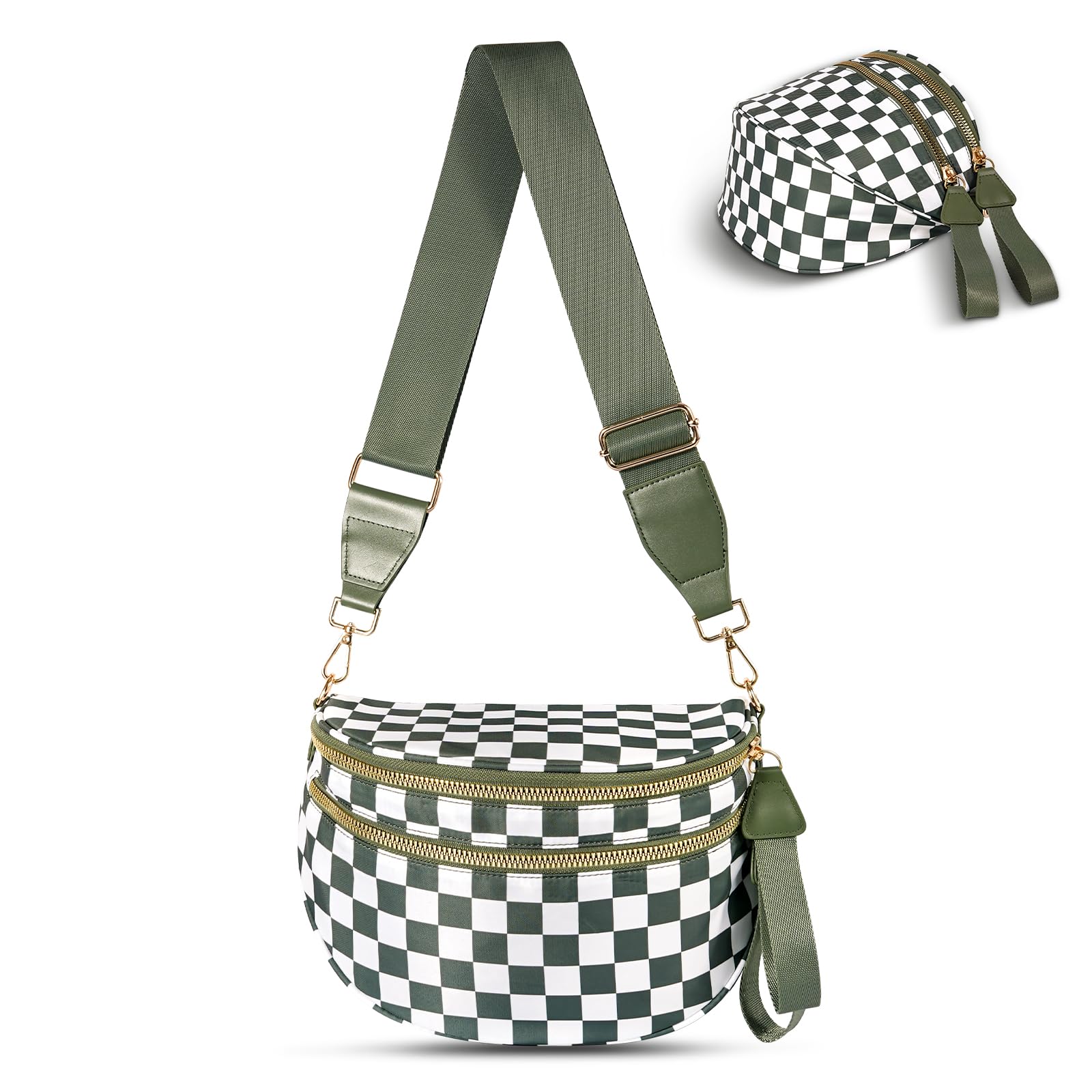 Checkered Crossbody Bag Nylon Bum Bags for Women Crossbody Spacious Sling Bag Purse Fanny Packs with Shoulder Strap