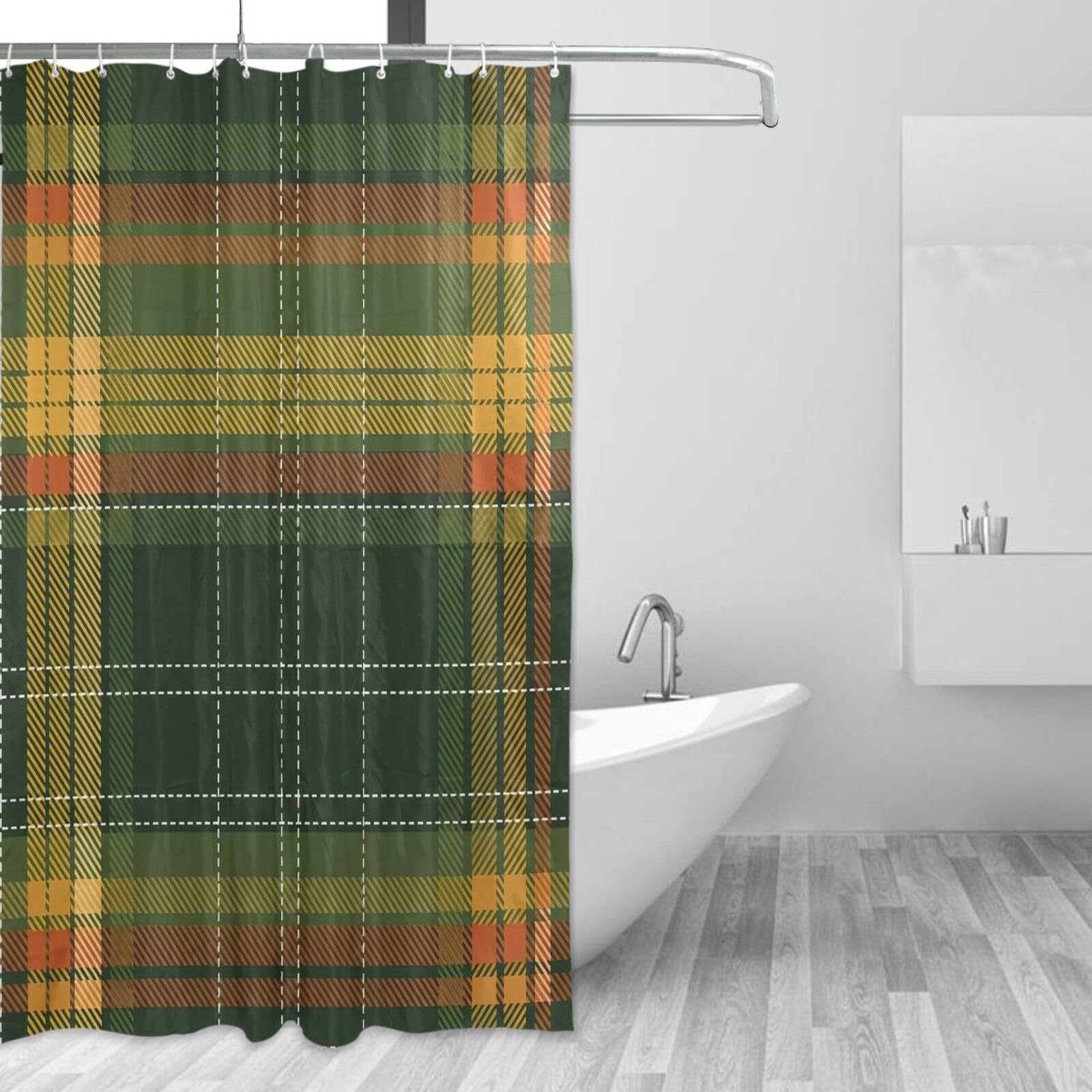 Rideau de douche résistant lavable en tissu anti-moisissure jaune et vert