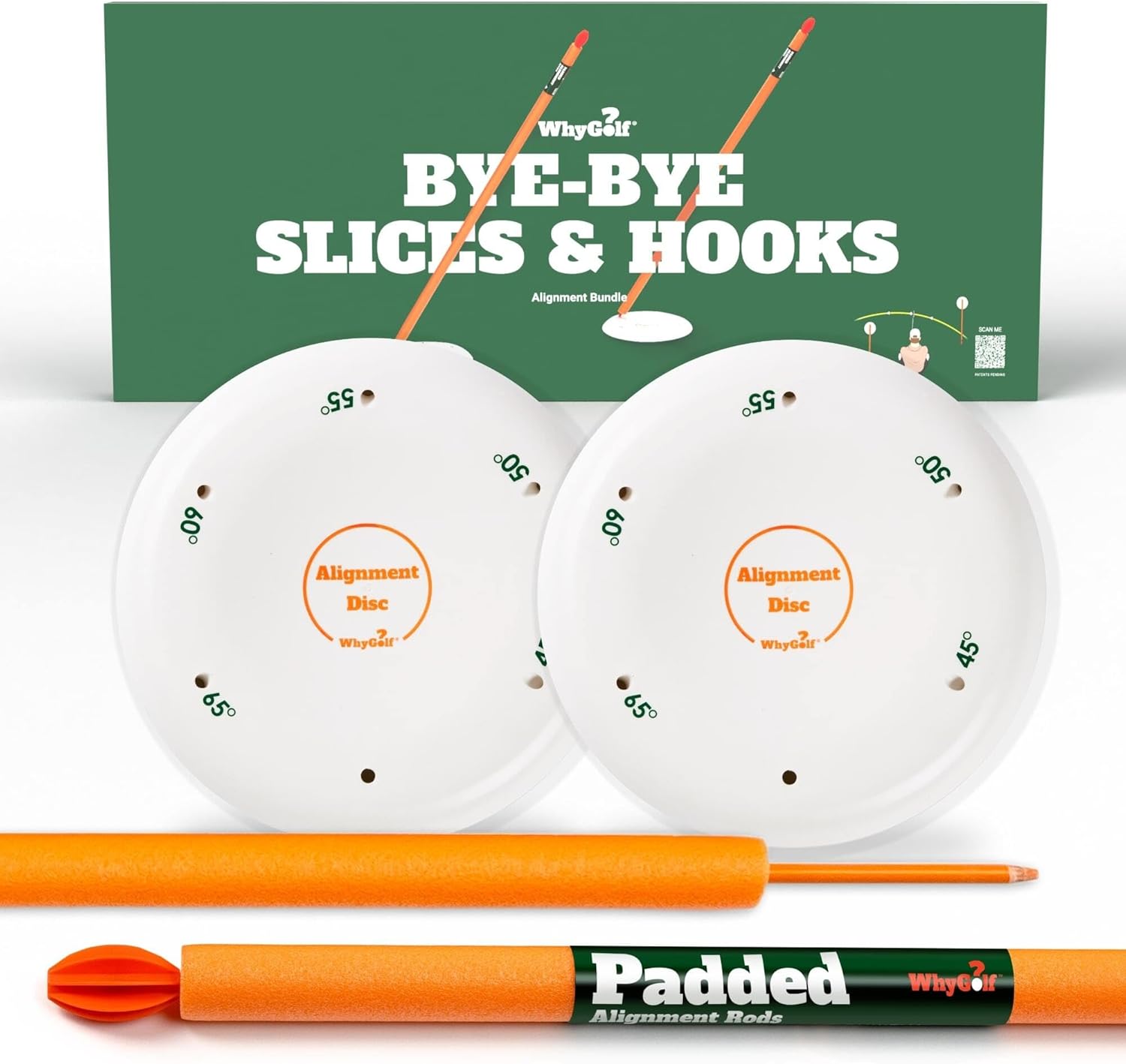 WHYGOLF Alignment Discs & Padded Golf Alignment Rods – Versatile Golf Training Aid for Swing Plane, Path, Posture & Setup – Easily Adjust Angles for Better Accuracy