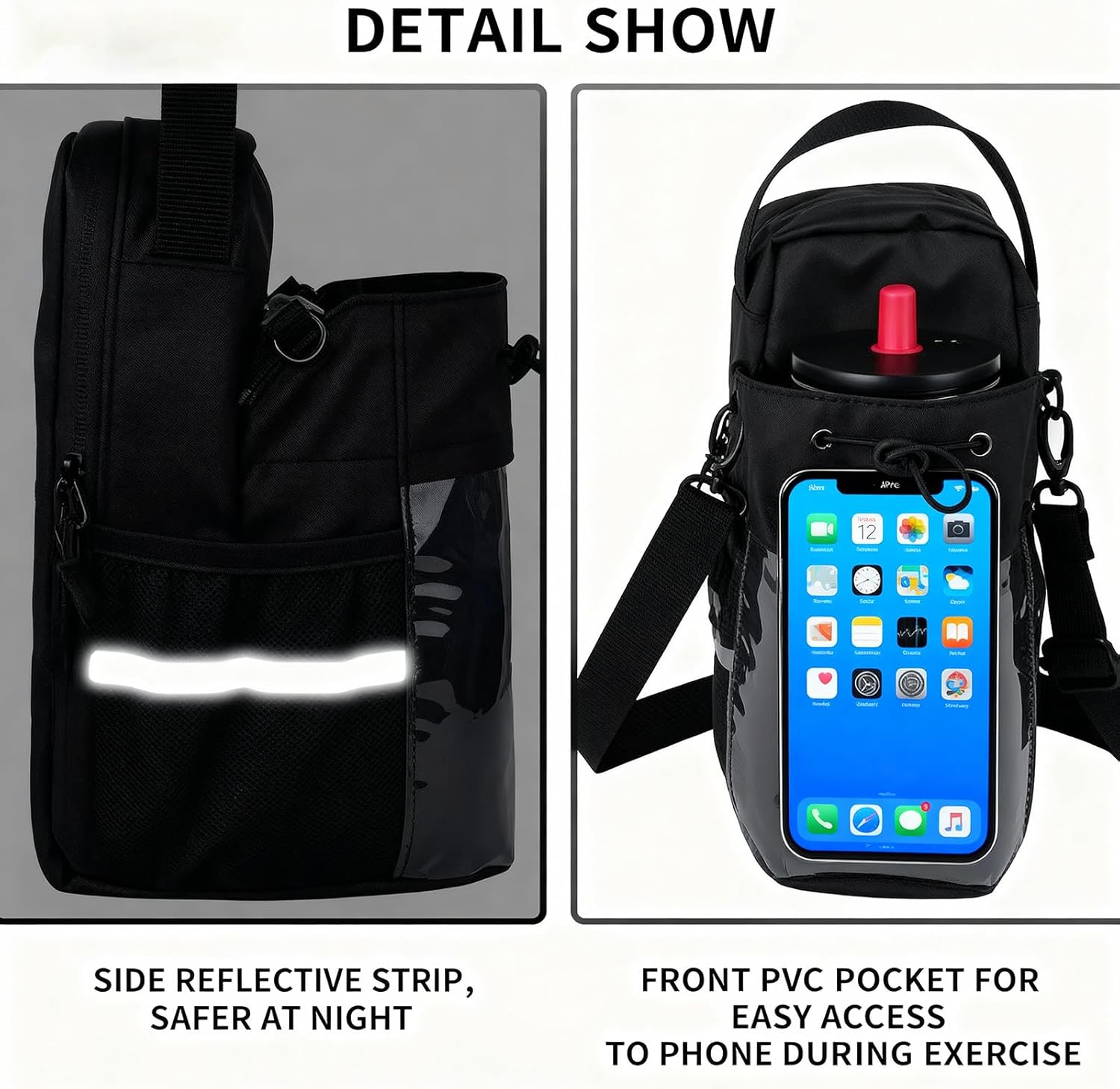 Magnetic Gym Bag for Men & Women – Strong Magnetic Water Bottle Holder & Touch-Screen Phone Pocket | Adjustable Strap Sling Bag for Gym, Travel, Sports | Keep Items Secure & Off Dirty Floors - Image 3