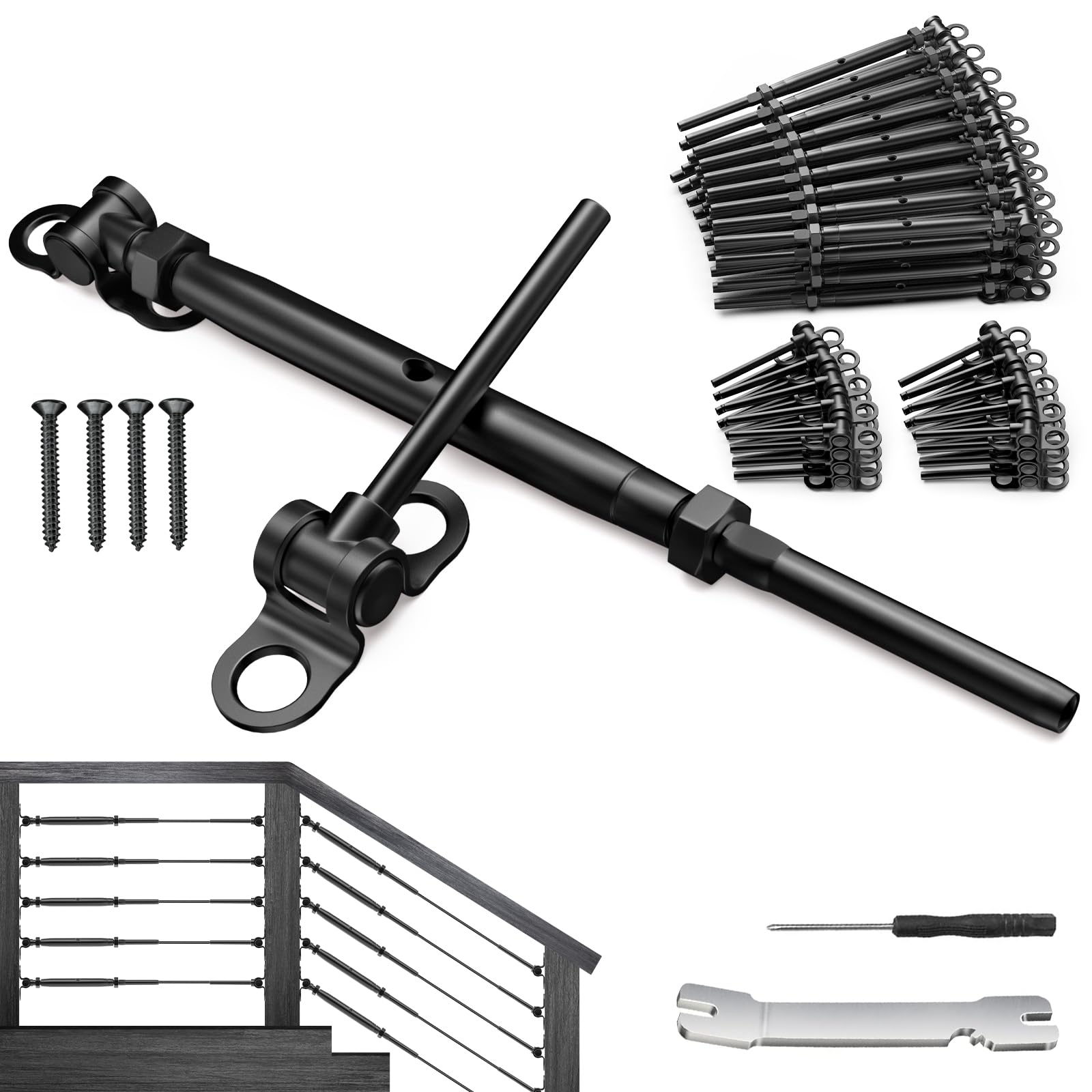 BLIKA 40 Pair 1/8" Black Cable Railing Kit Swage Toggle Turnbuckle Hardware, Adjustable Angle T316 Stainless Steel Cable Railing Kits for 2"x2", 4"x4"