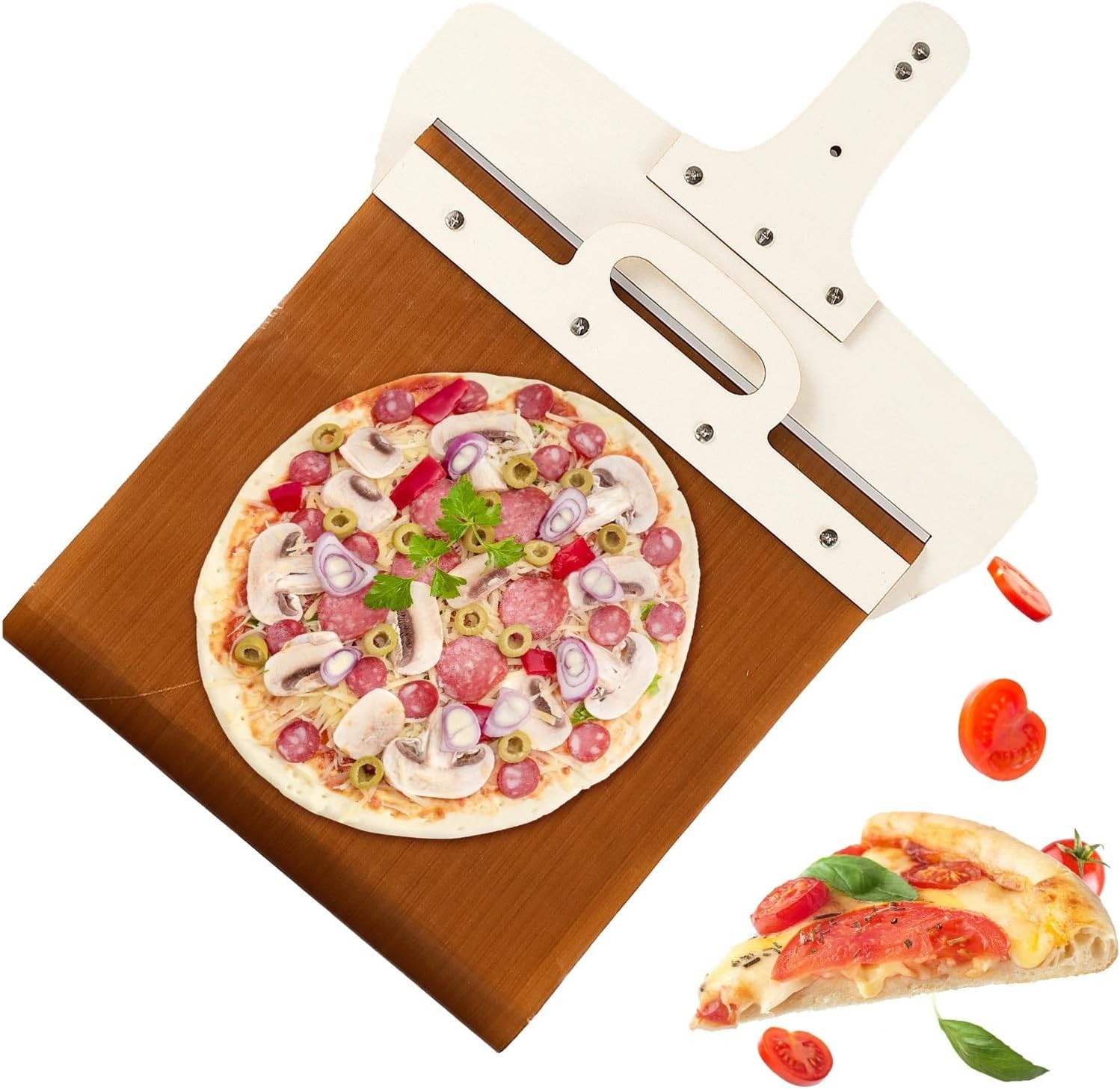 Sliding Pizza Peel Non-Stick Sliding Pizza Shovel with Detachable Wood Handle Effortless to Clean Sliding Pizza Paddle for Oven