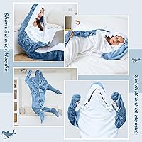 Vista 4 de Shark Blanket Hoodie Onesie for Adults and Kids, Cozy Flannel Shark Sleeping Bag