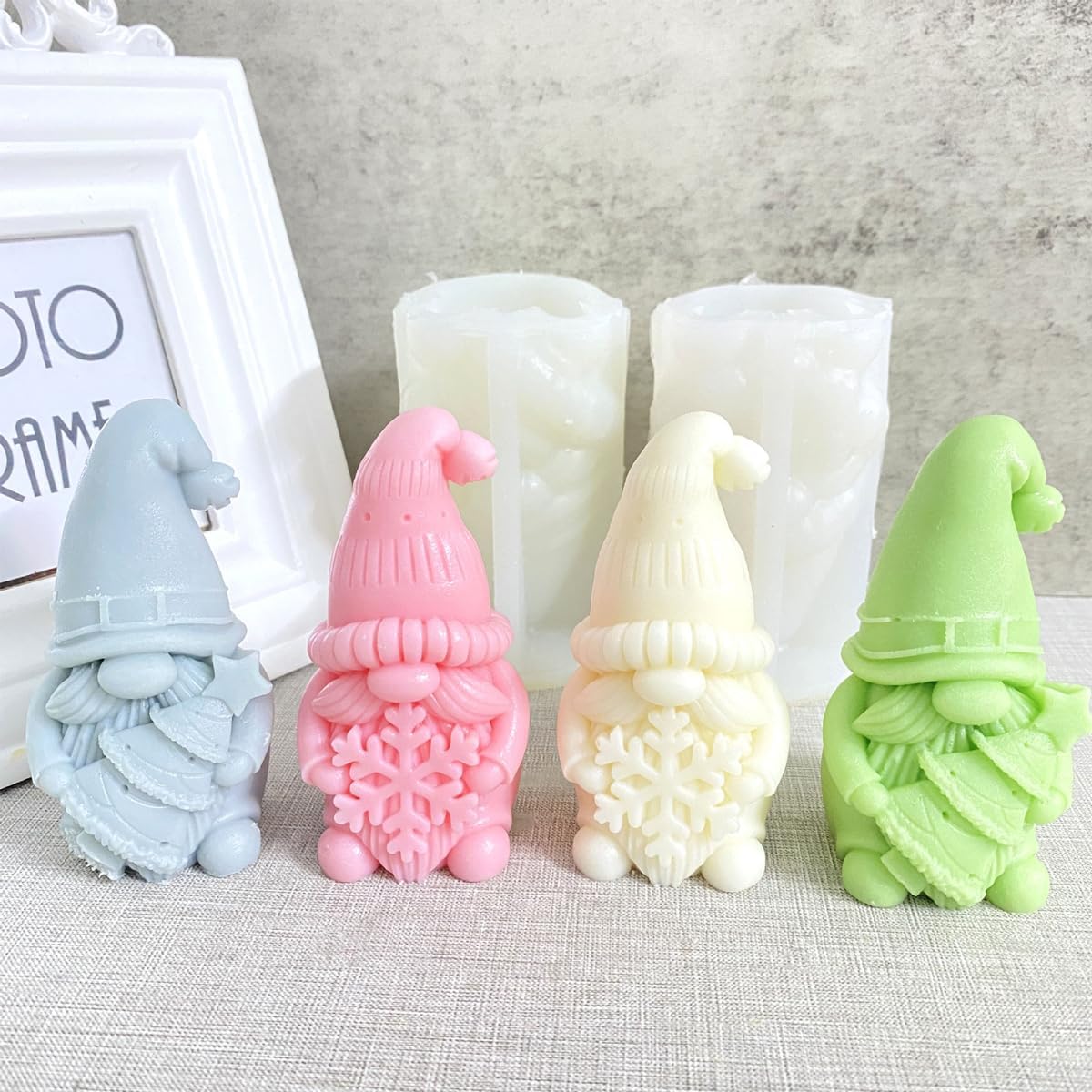 Christmas Tree Hugging Dwarf Silicone Mold; Snowflake Santa Candle Gypsum Resin Dropper Mold, 2 Pieces a Set.