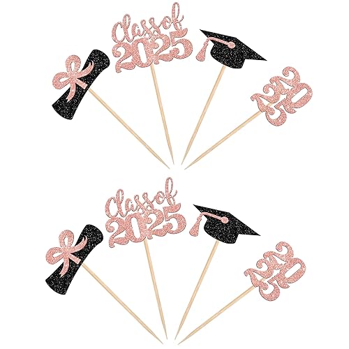 Miniatura 84 de 36 piezas con purpurina 2025 temática de graduación 2025 para cupcakes para diploma de clase de 2025, para graduación de clase de 2025, suministros