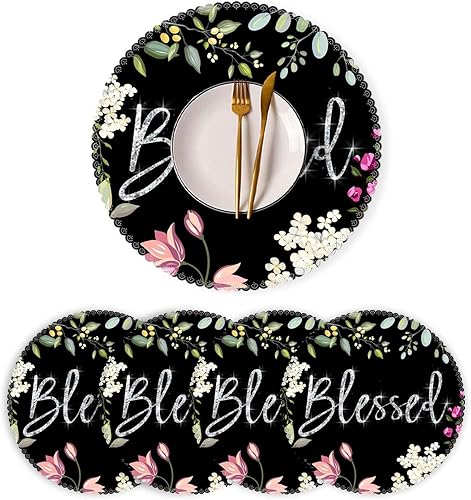 Juego de 4 manteles individuales redondos de poliéster, lavables, resistentes al calor, para decoración de mesa de cocina, comedor, 14.7 pulgadas,