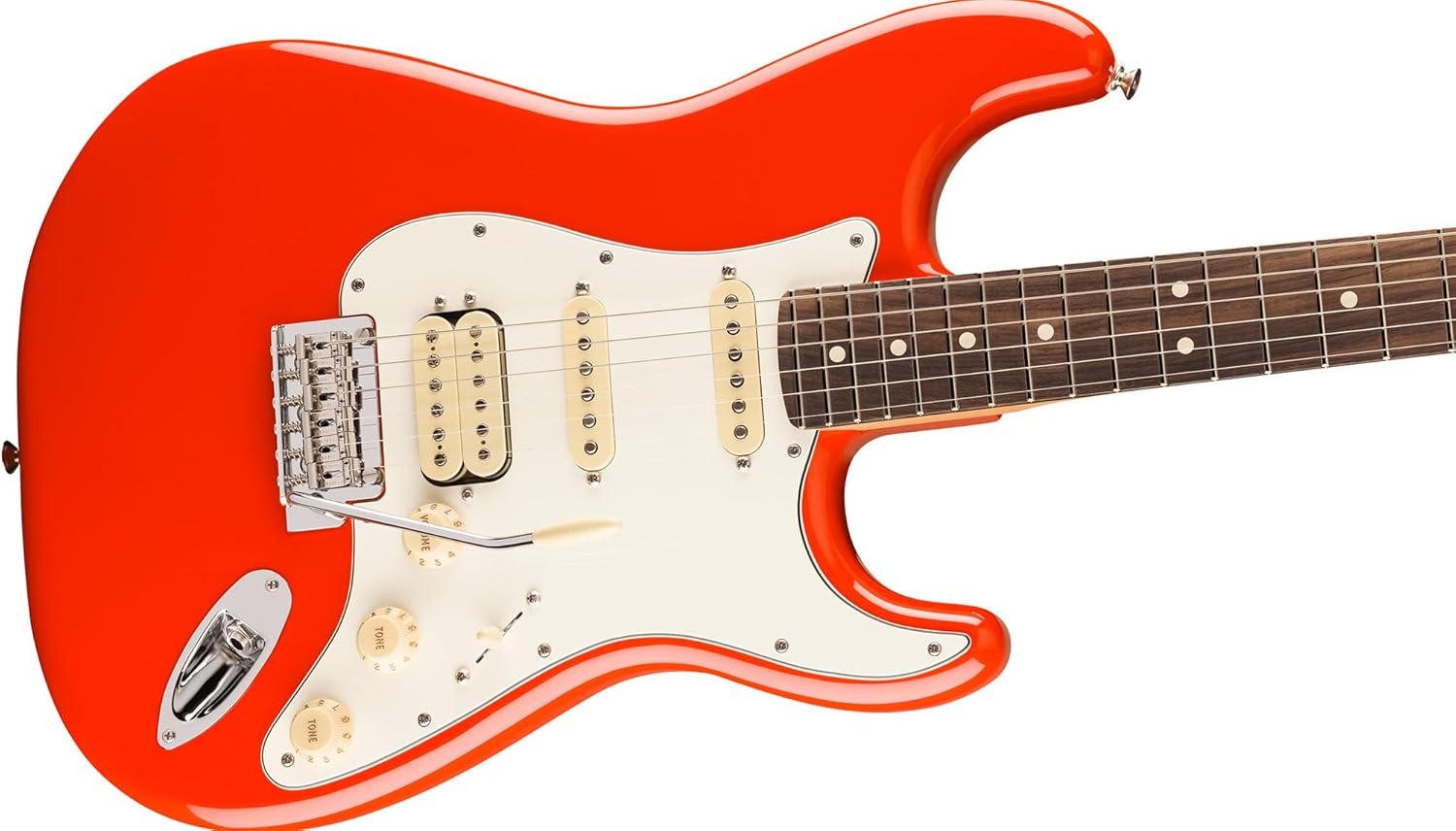 Fender Player II Stratocaster HSS - Coral Red Bundle with Gig Bag, Strap, Cable, 3-Pack Picks and Guitar Cleaning Kit