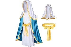Classic Girl Biblical Religious Virgin Mary Costume Fancy Dress Costume Headwrap Hat Waist Rope Set