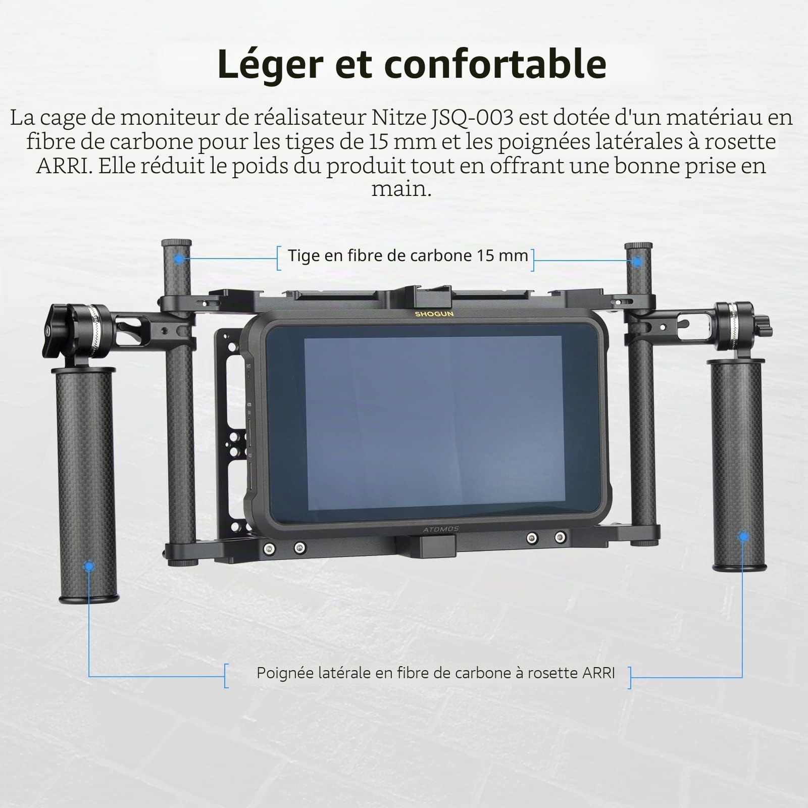 Nitze Director's Monitor Cage avec Poignées et Tiges en Fibre de Carbone, Director Cage de Moniteur pour Tout Moniteur Jusqu'à 10" - JSQ-003