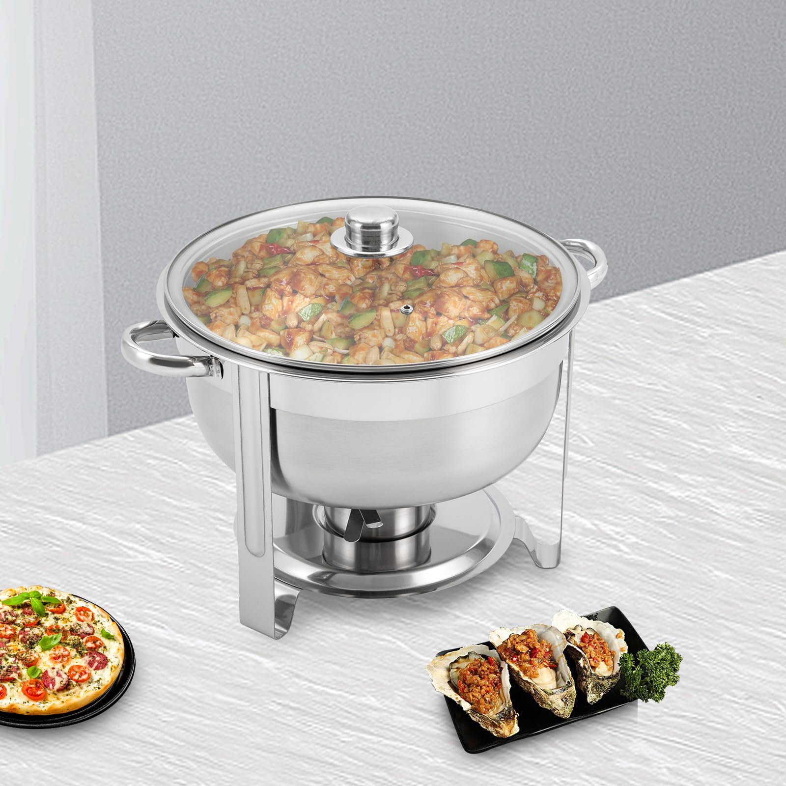 Set da buffet rotondo Chafing Dish in acciaio inox con padella e coperchio, contenitore termico per alimenti, per feste, cene, hotel e altre occasioni