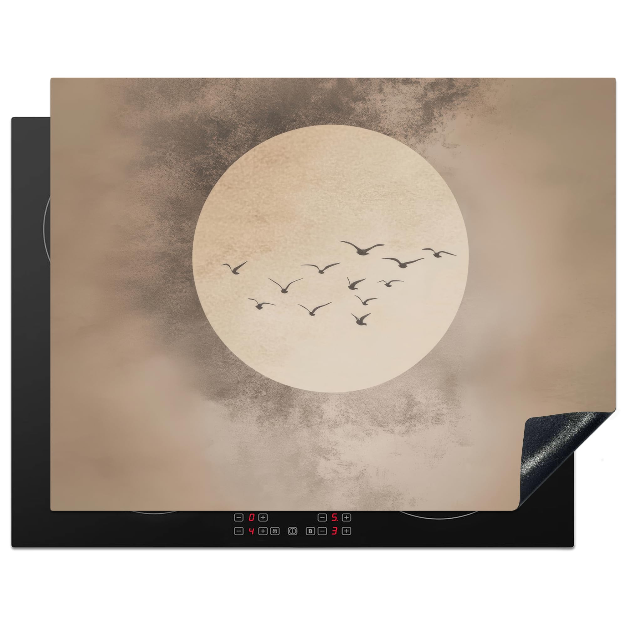KitchenYeah© Induction Hob Cover Protector Mat 23.2"x30.3" / 77x59 cm Kitchen Universal Ceramic Covers for Electric Cookers Vinyl Bird - Beige - Japandi — image 1