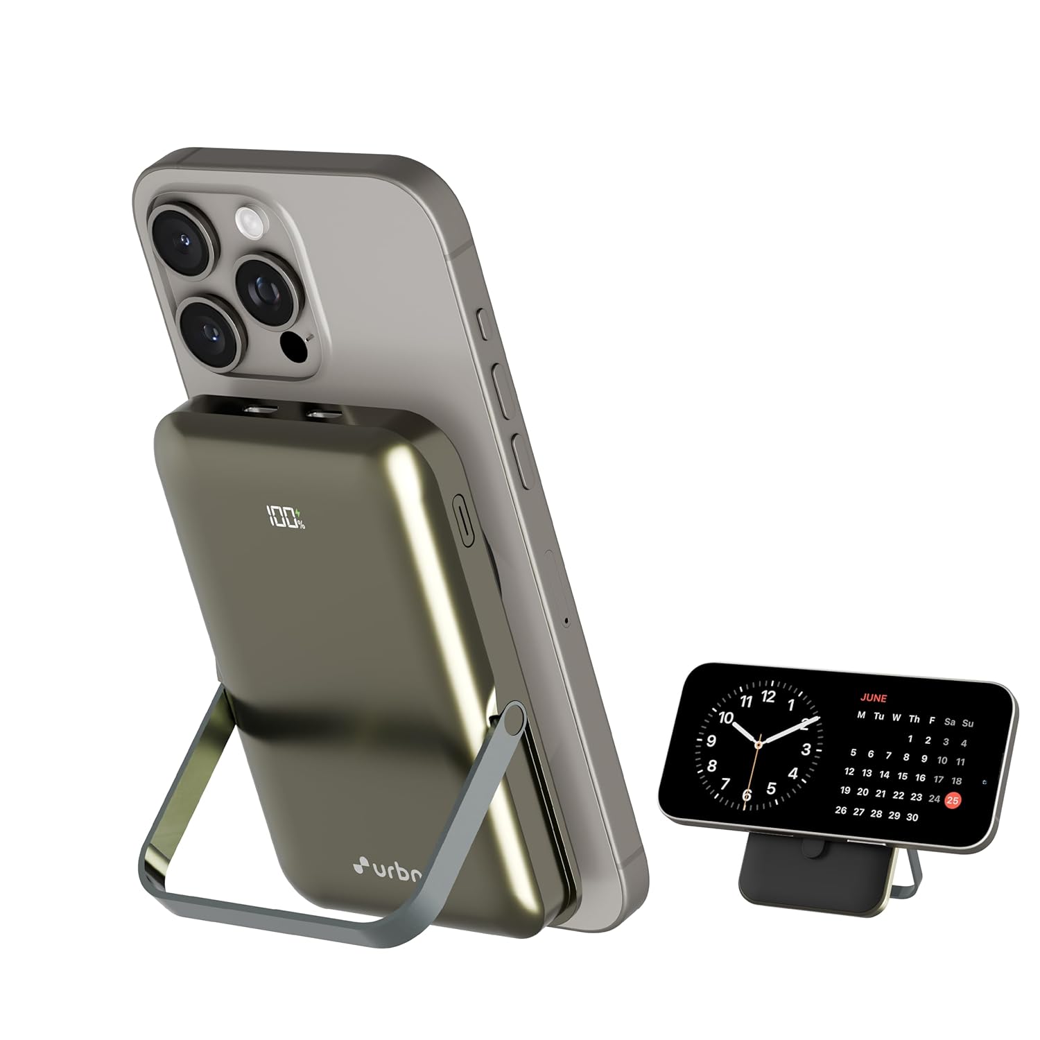 URBN 10000 mAh Stand Pro Magsafe Power Bank with Foldable Metalic Stand | 15W Fast Wireless Charging | Type C Input/Output | Pass Through Charging | MagTag Ring Included | (Gun Metal) URBN 10000 mAh Stand Pro Magsafe Power Bank with Foldable Metalic Stand | 15W Fast Wireless Charging | Type C Input/Output | Pass Through Charging | MagTag Ring Included | (Gun Metal)