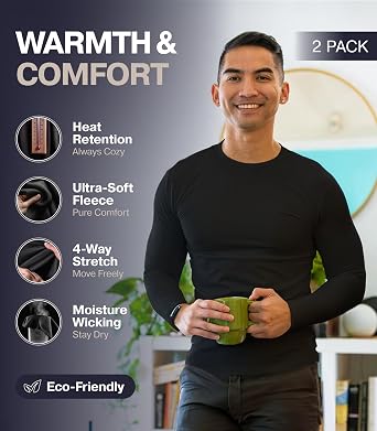 Thermajohn Thermal Shirts for Men Long Sleeve Thermal Compression Shirts for Men Base Layer Cold Weather (2 Pack, Grey, Navy, 3X-Large)