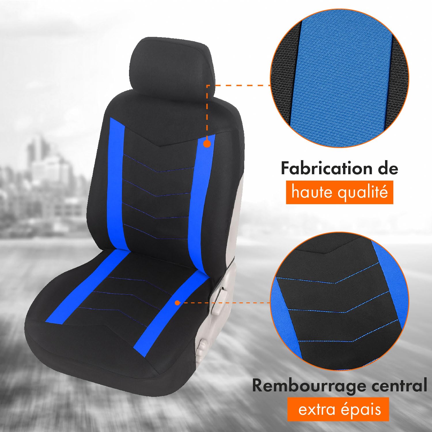 upgrade4cars Housse de Siege Voiture Universelle Noir Bleu | Ensemble de Housses Siège Auto Universel | Couvre Sieges pour Avant et Arrière
