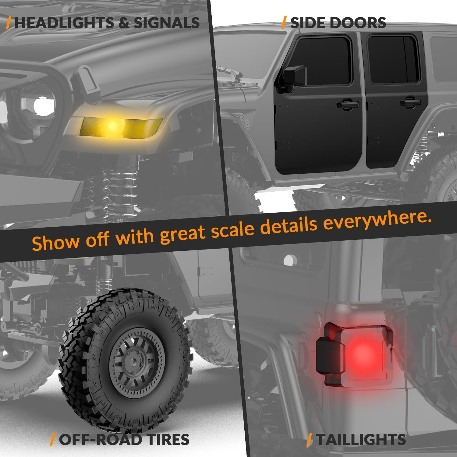 RCS24 Off Road 1/24 RC Truck 4x4 Off Road Crawler Climbing Vehicle All Terrain RC Monster Truck Remote Control Car with Bright Headlight 2 Batteries Waterproof Hobby Toys(RTR Black)