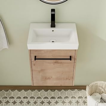 18" Floating Bathroom Vanity with Sink Brown Wall Mounted 1-Door