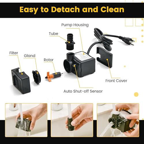 Miniatura 3 de Goplus Bomba de agua sumergible de 240 GPH (900 LH, 22 W), bomba de agua ultra silenciosa con elevación de 7.2 pies de alto, cable de alimentación