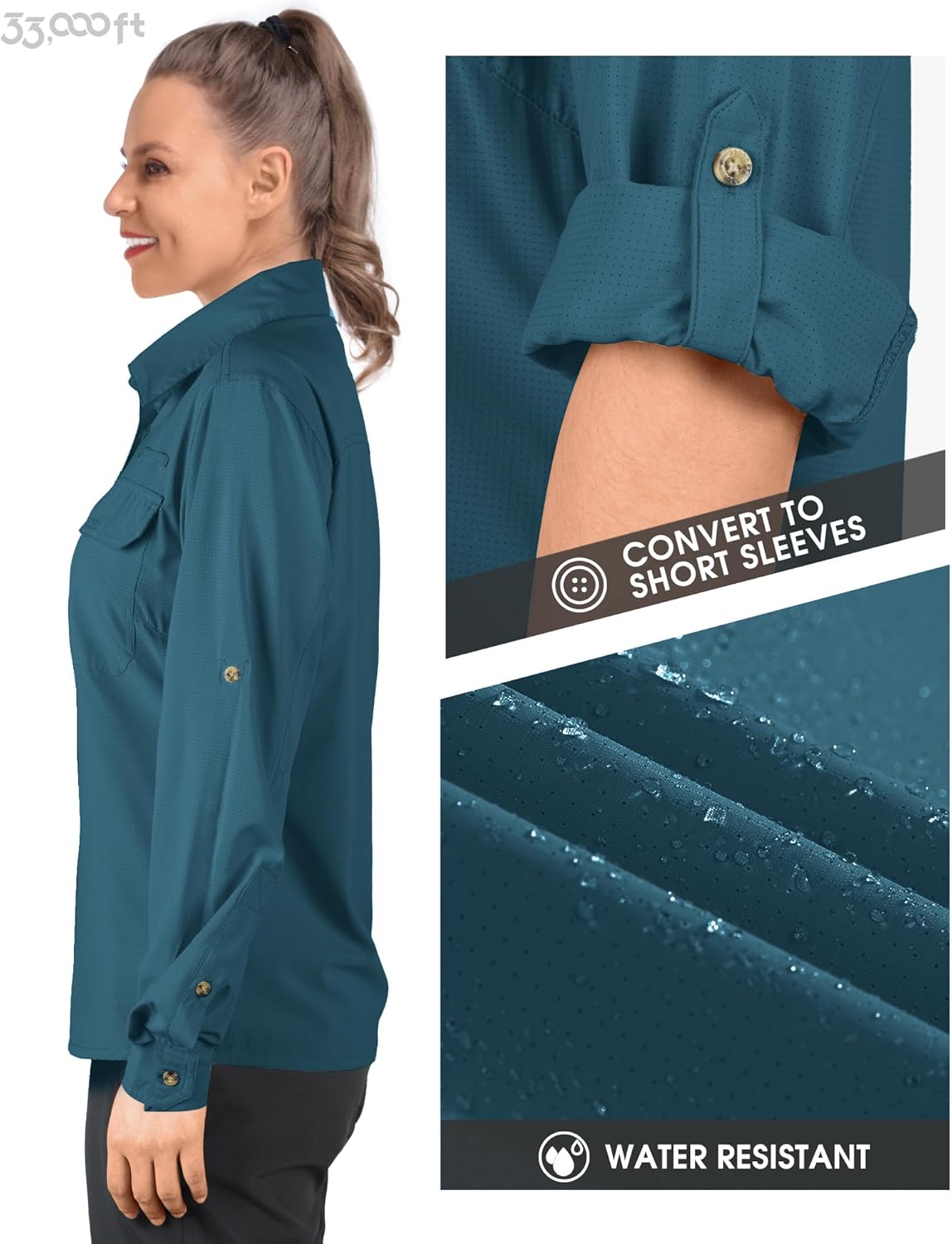 33,000ft Women's UPF 50 UV Sun Protection Shirt, Cool Quick Dry Long Sleeve Outdoor Fishing Hiking Safari Travel Shirt - Image 3