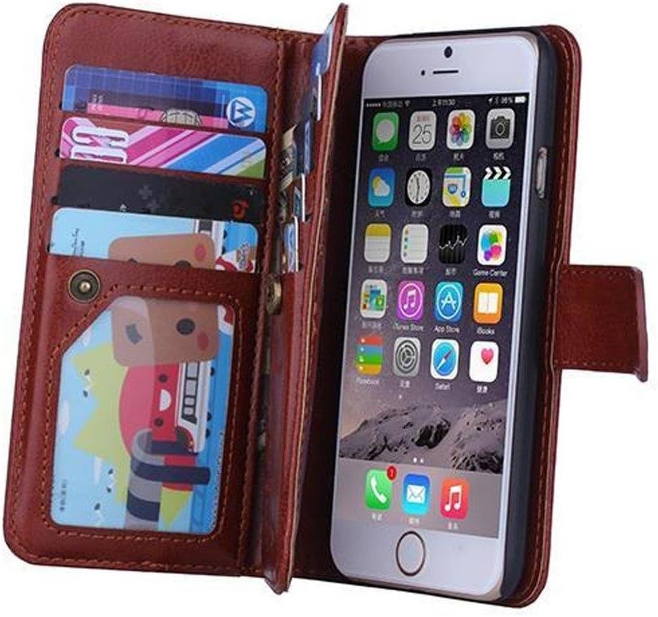 TabPow iPhone 6S Case, iPhone 6 Case, [Wallet Case] 9 Card Holder [Detachable Wallet Folio] PU Leather Flip Case Cover for iPhone 6 / iPhone 6S (4.7 inch) (Brown)