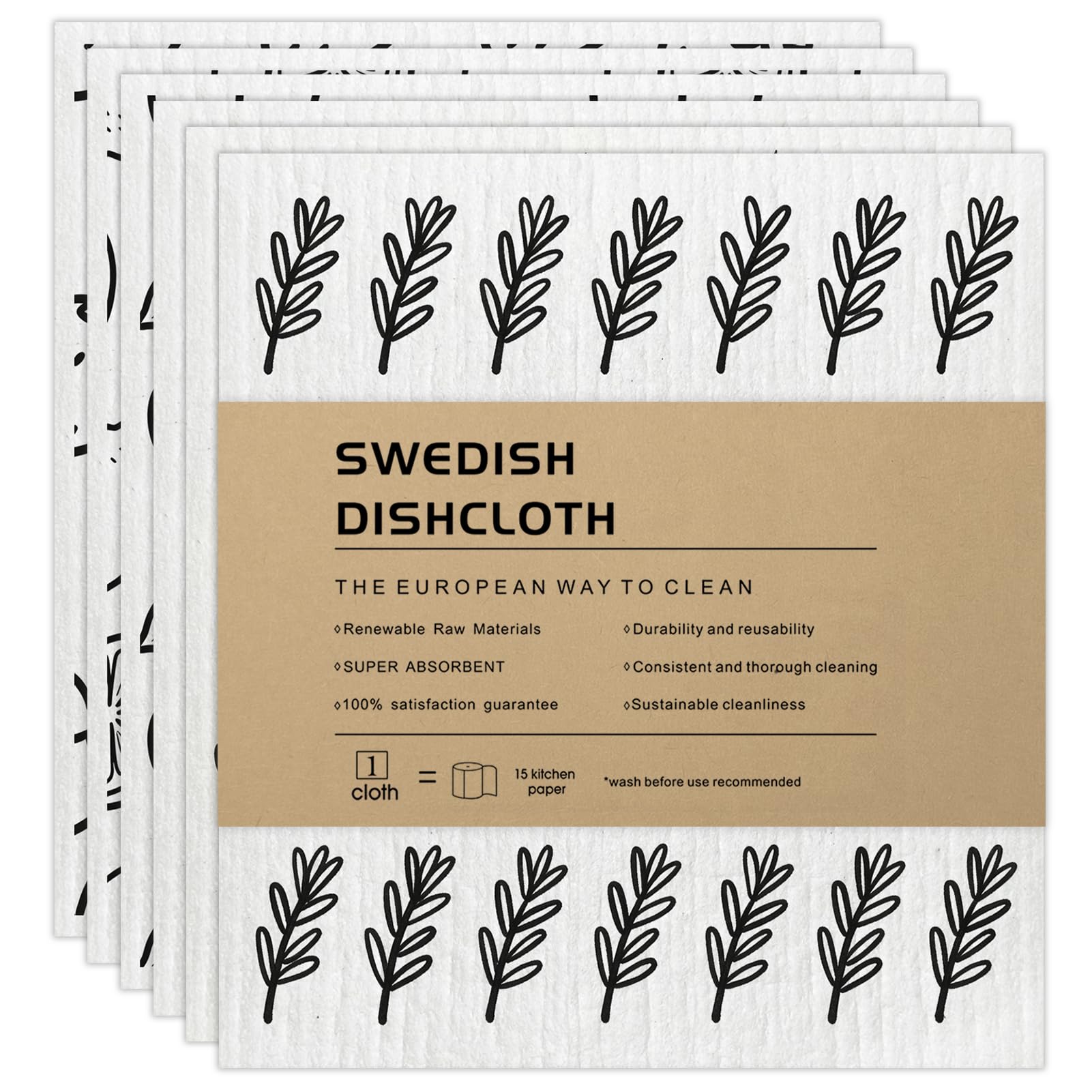 AlGuirnex Swedish Dishcloth Set of 6 - Reusable Dish Cloths 100% Biodegradable & Compostable Sponge Cloths, Food-Safe & Plastic-Free Kitchen Cleaning Cloth Suitable for Any Surface (Farmhouse)