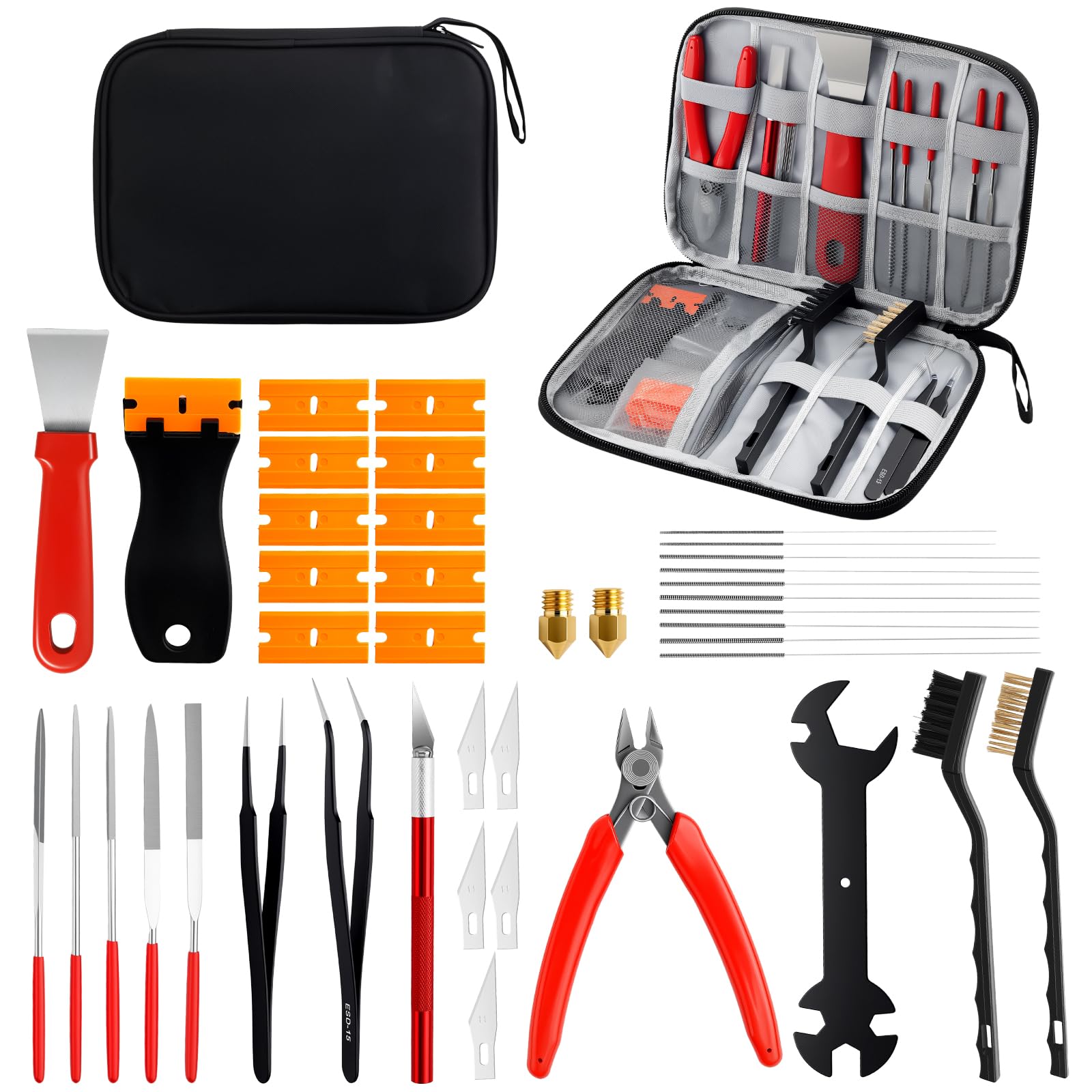 Kamtop Kit Outils Impression 3D Standard – Outils Post-Traitement Imprimante 3D avec Coupe Filament, Couteau de Précision, Spatules, Limes et Aiguilles Nettoyage Buse pour PLA ABS Résine