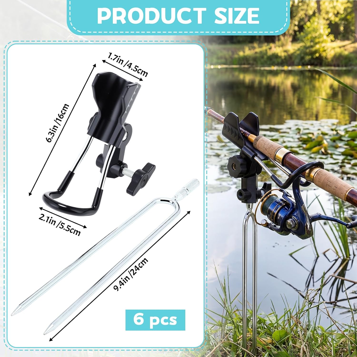 6 Pcs Fishing Rod Holder for Ground Upgraded Bank Fishing Pole Holders Adjustable Extra Long Drill Rod Stand for Catfish, Beach, Mud, Gifts for Men Birthday Christmas