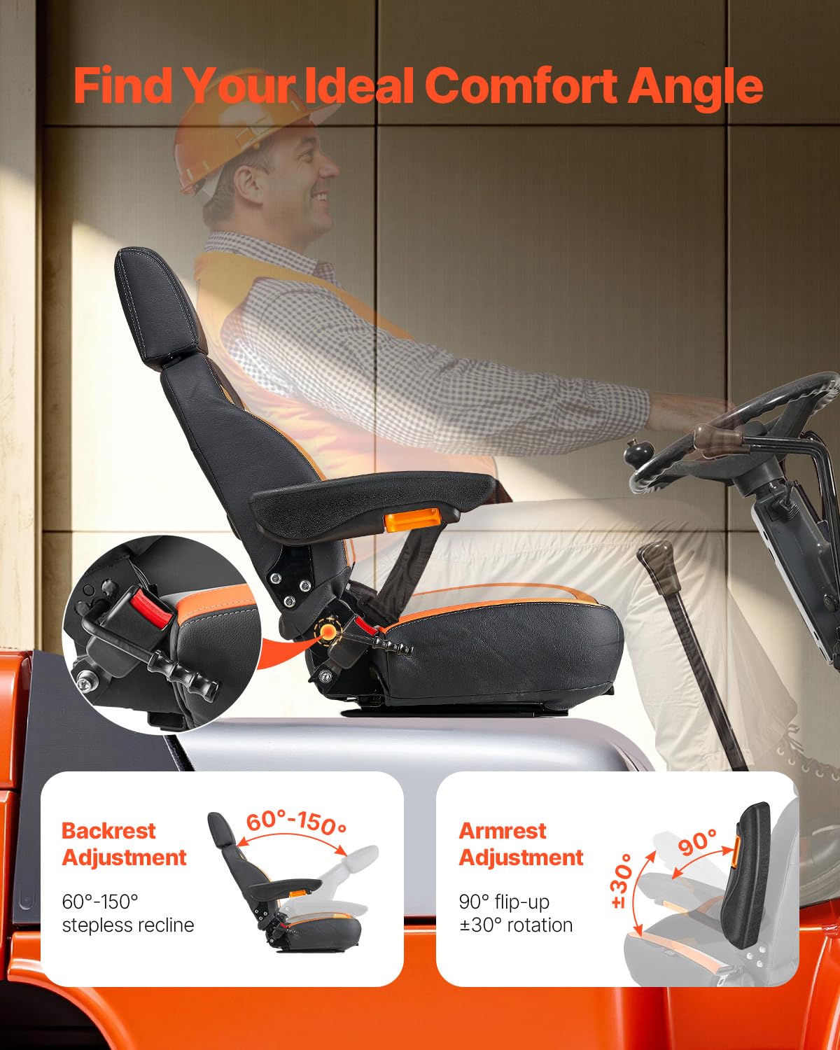 Sedile Trattore Con Molleggio ATQIK Sedile Universale Per Carrello Elevatore Con Schienale Sedile Pneumatico Trattore - Foto 8