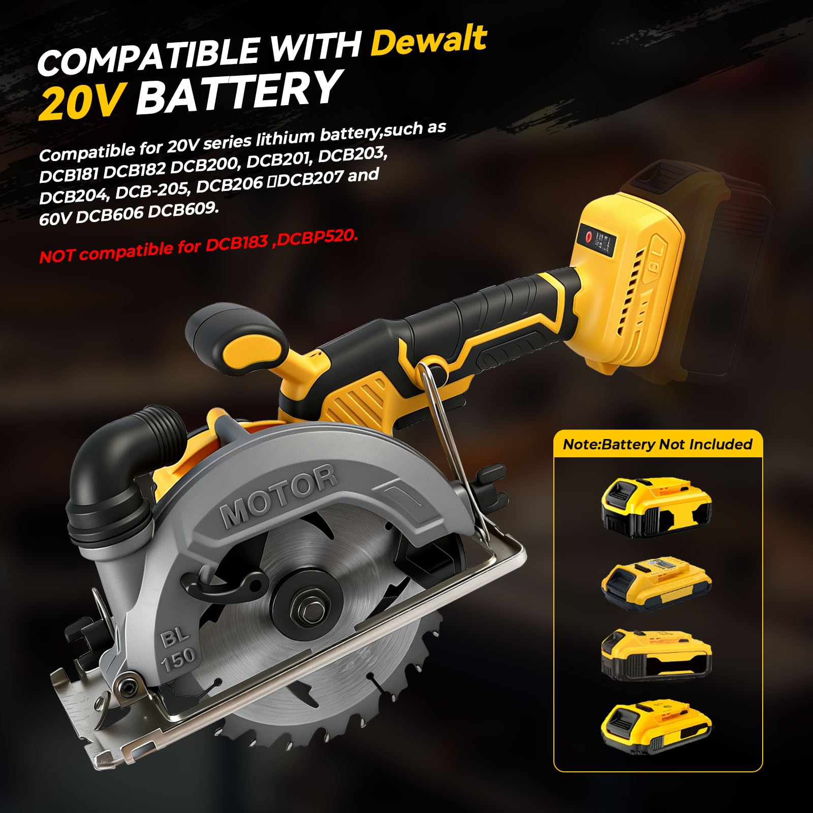 Sierra circular inalámbrica de 6 pulgadas compatible con batería Dewalt de 18 V y 20 V, profundidad máxima de corte de 50 mm, mini sierra circular sin escobillas de 0 a 45° con 2 cuchillas (150 mm