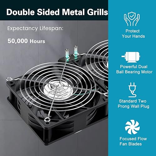 Miniatura 7 de GDSTIME Ventilador de computadora dual de 4.724 in x 1.496 in con enchufe de CA, ventilador de velocidad variable de 110 V-240 V CA de 9.449 in para