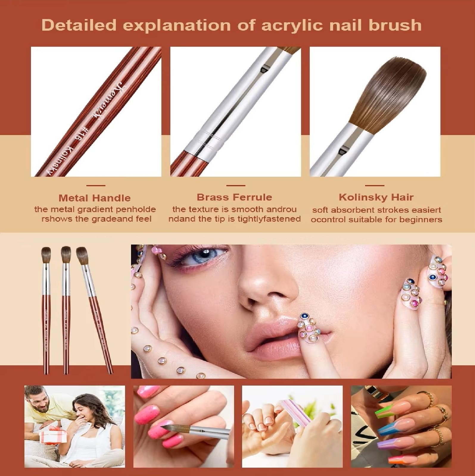 Kolinsky Acrylic Nail Brush KEMEISI (Size 8 Red) - Image 3