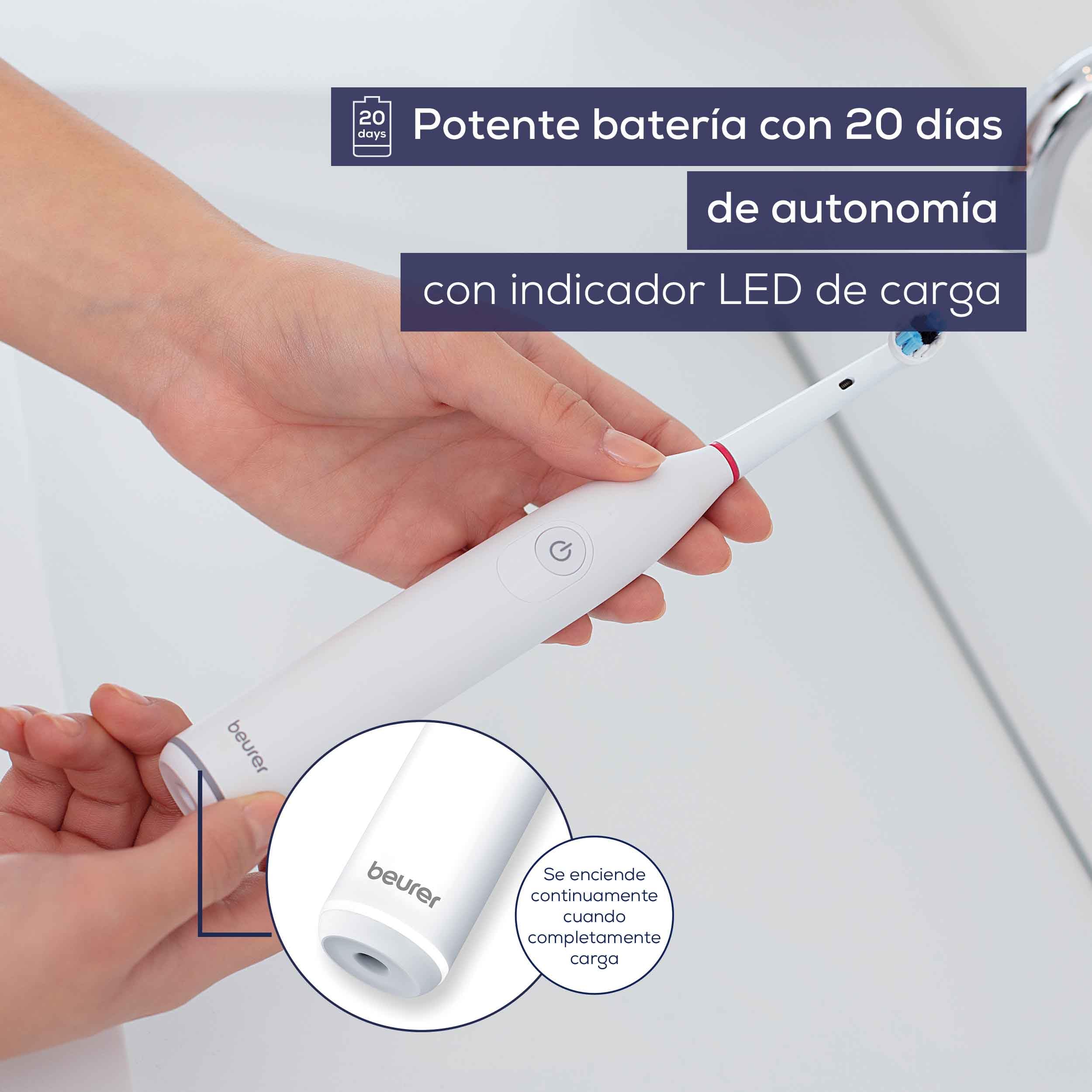 Beurer TB 30 Cepillo eléctrico, 2 programas de limpieza para el cuidado dental, tecnología de limpieza oscilante-pulsante para eliminar la placa, temporizador de 2 minutos, potente batería recargable