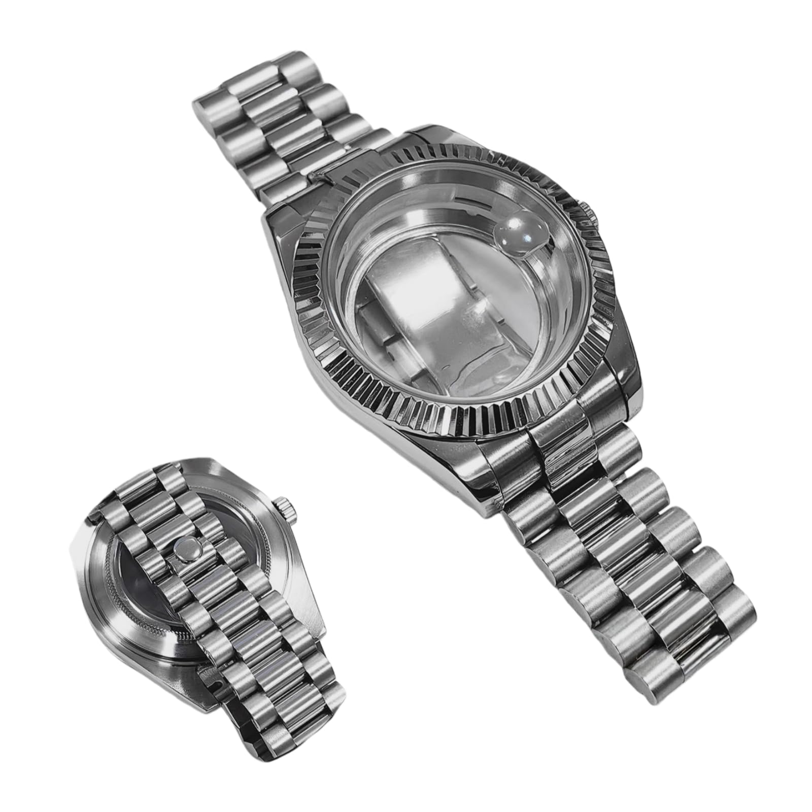 41mm Ersatz-Uhrengehäuse Kit mit Geriffelter Lünette und Armband, passend für 8285 Uhrwerk, Saphirglas Datumslupe für Rolex Datejust - 1