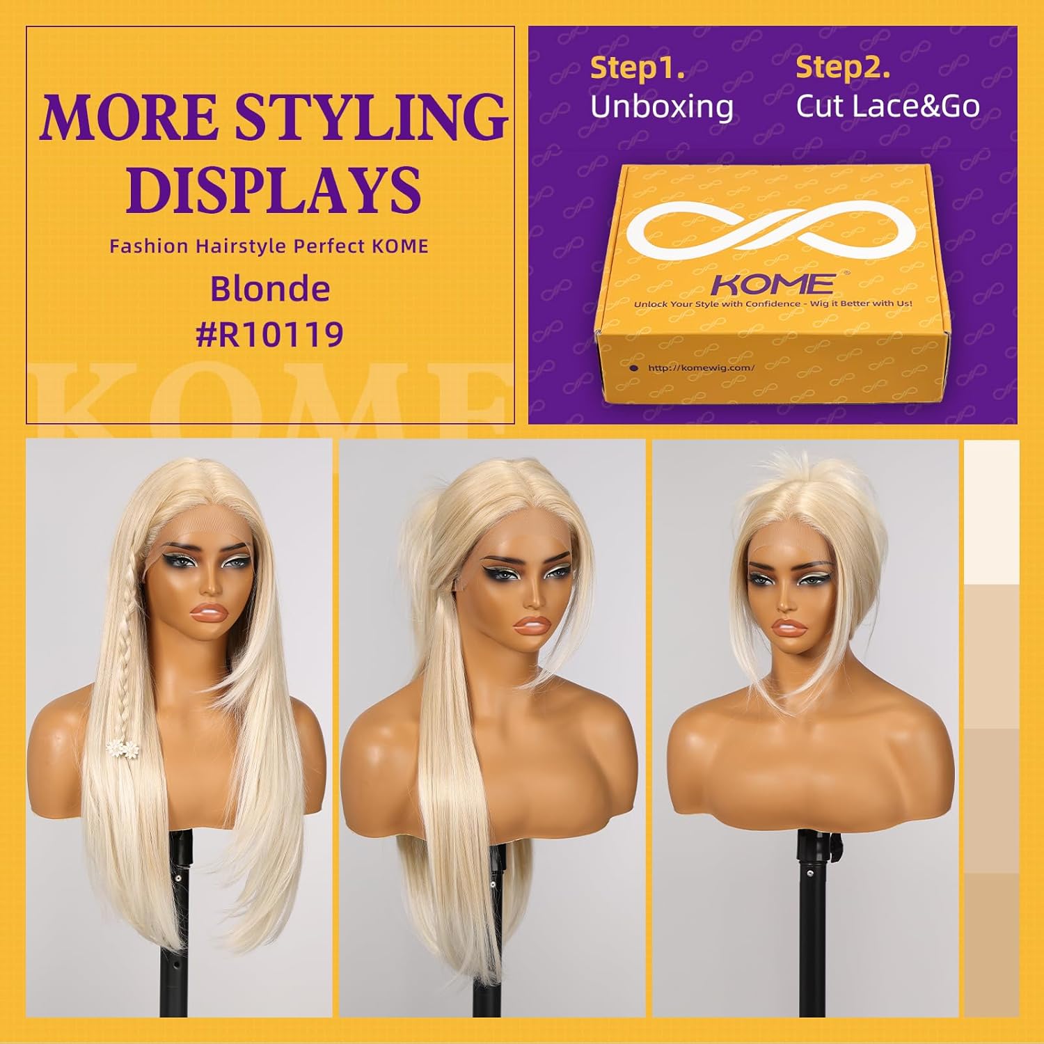 KOME【Beginner Friendly Wigs】 Blonde Synthetic Lace Front Wig,T Part Pre Cut Glueless Long Straight Layered Platinum Blonde Wigs for Women Cosplay Daily Use 26IN(#R10119)