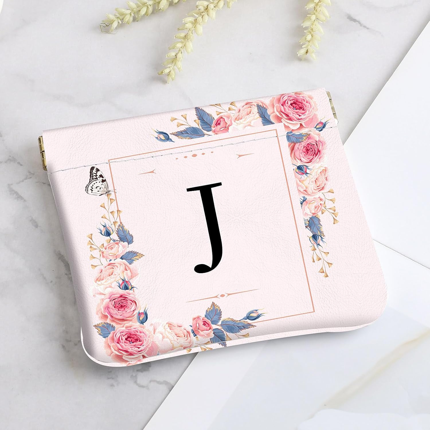 2Pcs Initial Letter PU Leather Small Squeeze Coin Purse Pouch Mini coin Bag Unique And Cute Wallet Cosmetic Bags For Women Girls Men Change Bag Letter J image 4