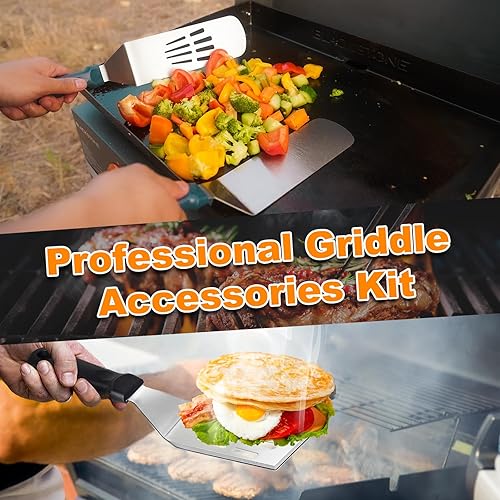 Miniatura 5 de Juego de 20 herramientas de barbacoa de acero inoxidable para Blackstone con espátula para parrilla, funda de hilvanado, bolsa de transporte para