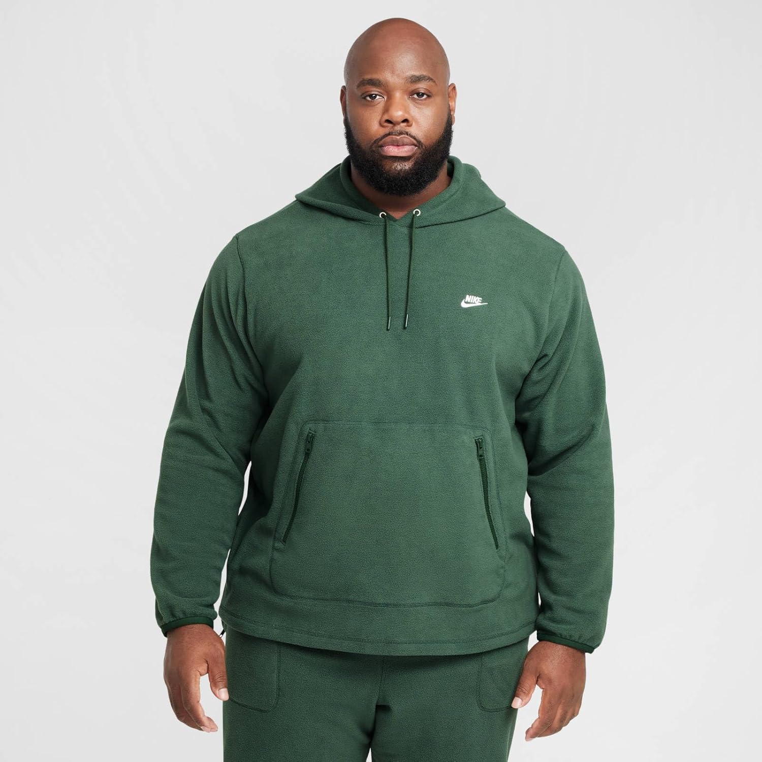 Nike Club Men's Winterized Pullover Hoodie (FZ0660-323, Fir/White) - Image 2