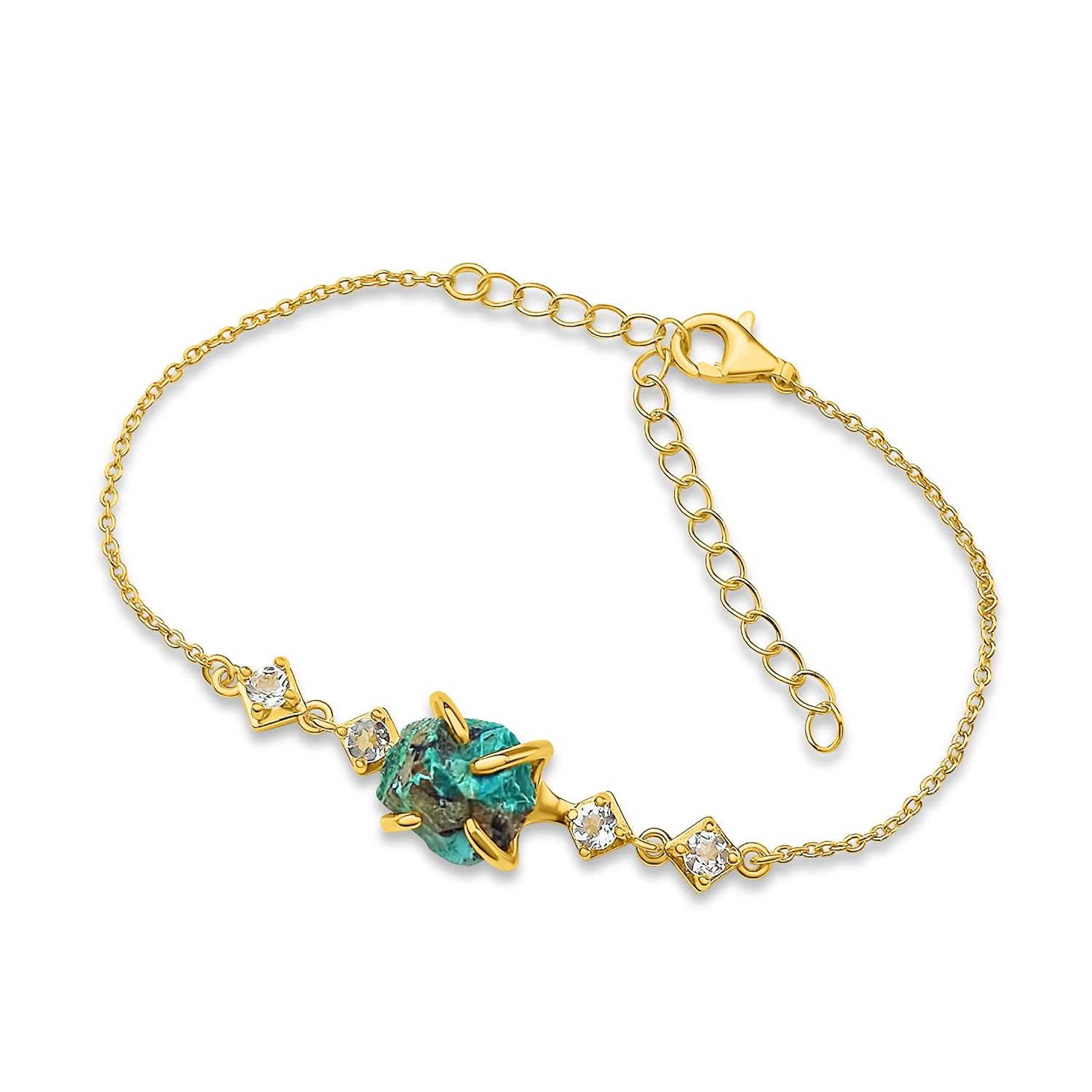 Raw Chrysocolla Chain Bracelet Birthstone Gift for Her on Valentine Birthday Christmas Anniversary Mothers day Uniquelan Jewelry (chrysocolla, yellow-gold)
