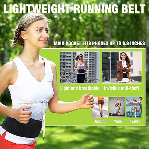 Miniatura 5 de JVZI Cinturones delgados para correr para mujeres y hombres  invisibles, transpirables y antirrobo  Cangurera para teléfono  Cinturón de viaje