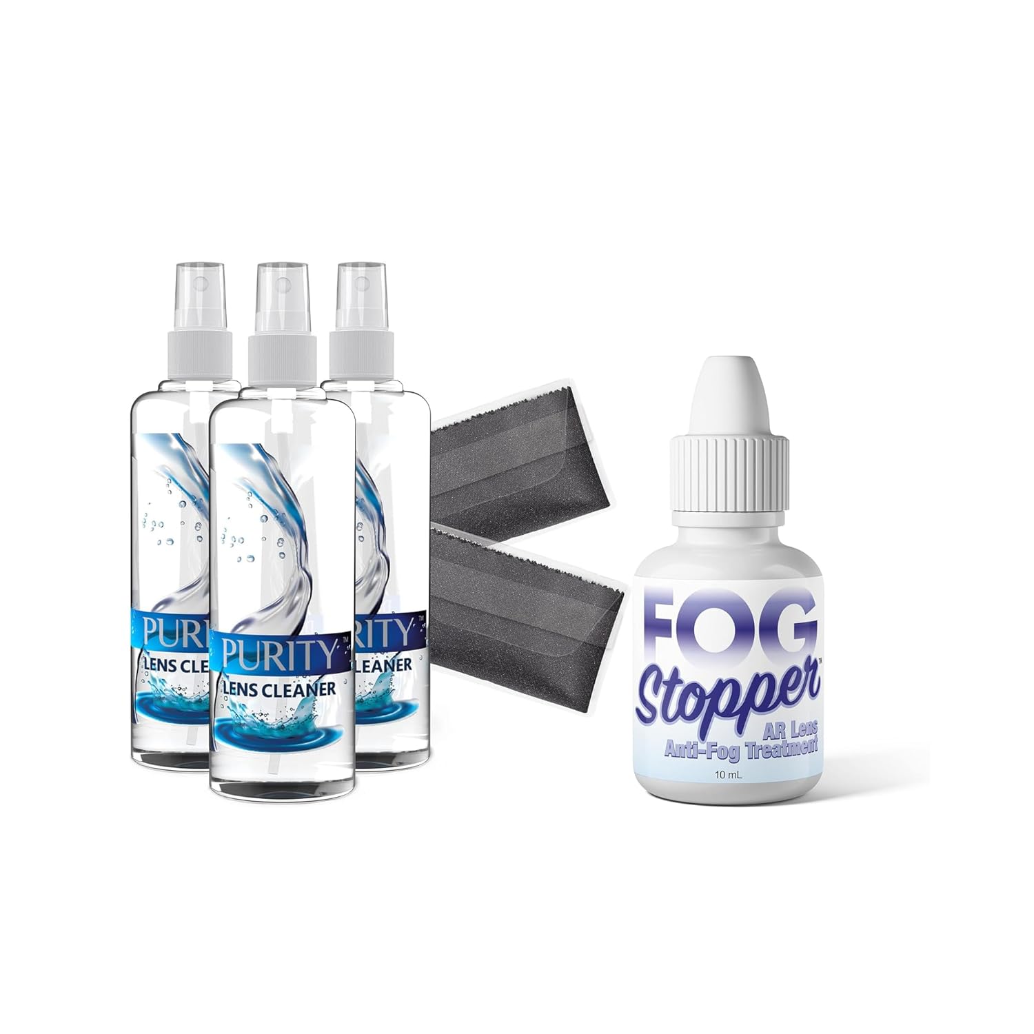 Purity Eyeglass Lens Cleaner Spray Kit - 3 x 8oz Lens Cleaner Spray Bottle and Fog Stopper Anti-Fog