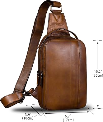 Genuine Leather Sling Bag for Men and Women Vintage Real Leather Sling Backpack Shoulder Crossbody Bags Chest Purse