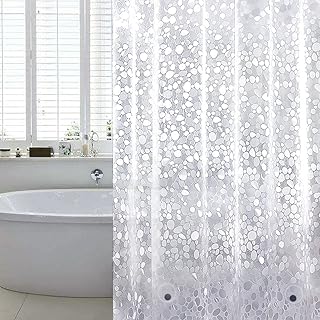 WELTRXE Shower Curtains EVA Waterproof Bathroom Curtain Liner 3D Effect Clear Pebble Heavy Duty Shower Curtain with 3 Magn...